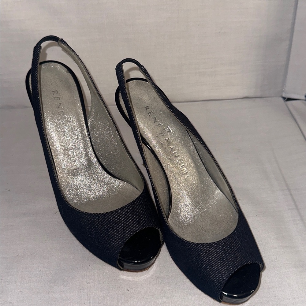 Rene Mancini Jean Peep Toe Slingback Heels - Picture 2 of 9